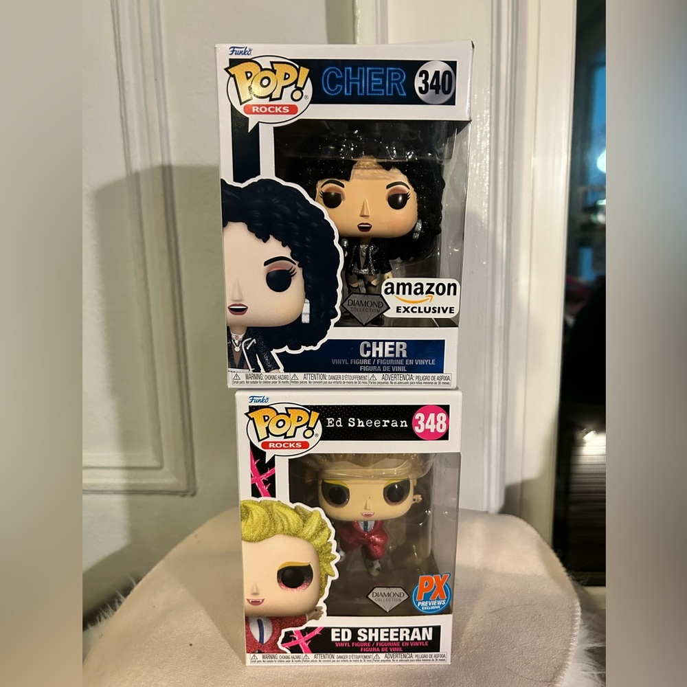Cher and Ed Sheeran diamond glitter set pop icon